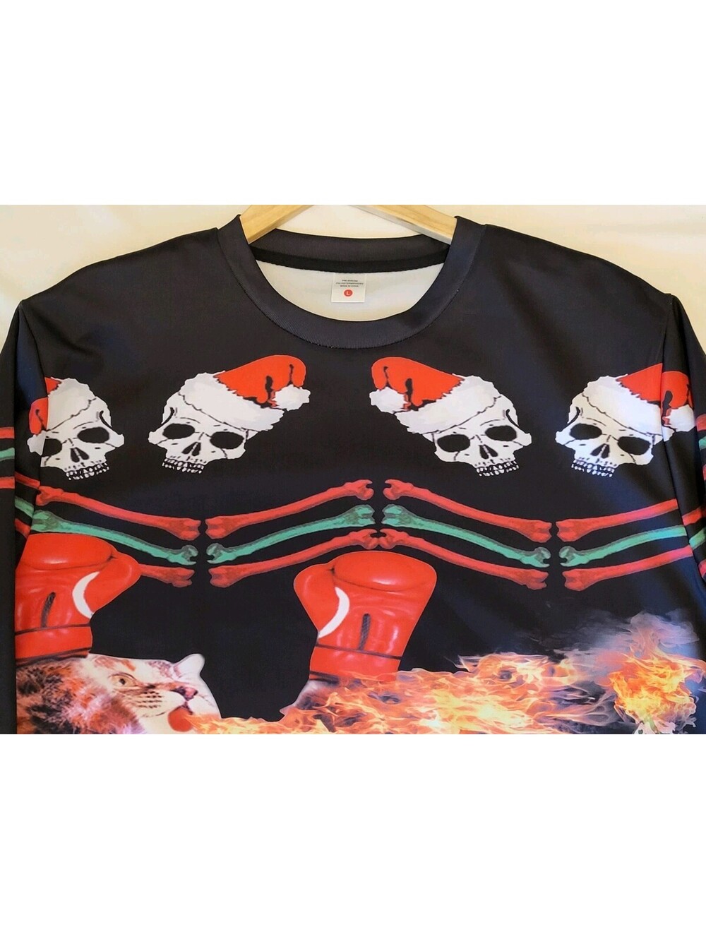 Funny Cat Boxing Fire-Breathing Christmas Sweater Ugly Xmas Unisex Pullover - Picture 6 of 9